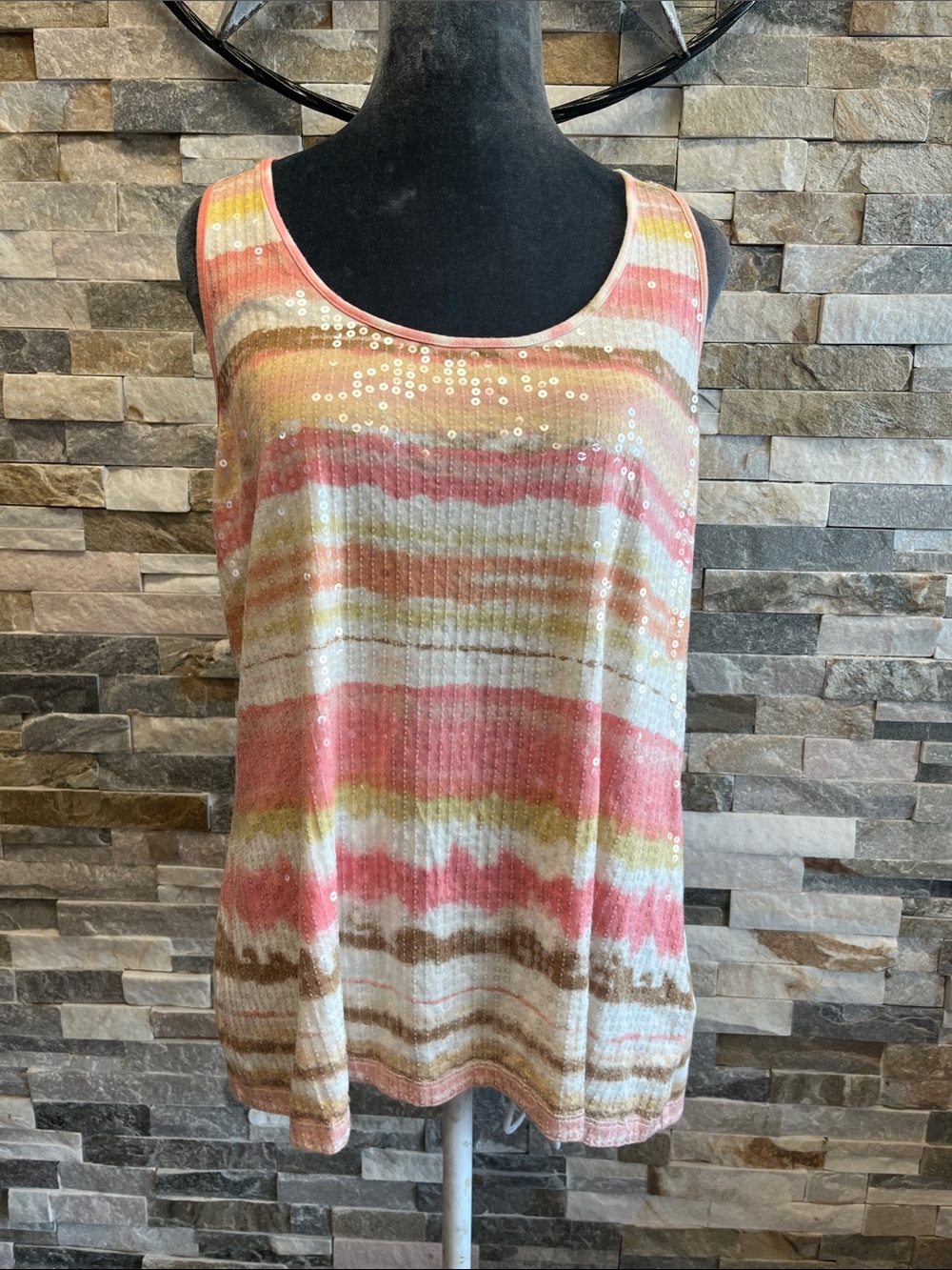 Apt. 9 Pink Multicolor Sequin Stripe Tank